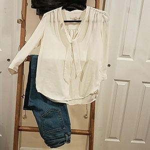 LOFT White Blouse with Tie/Bow Neck